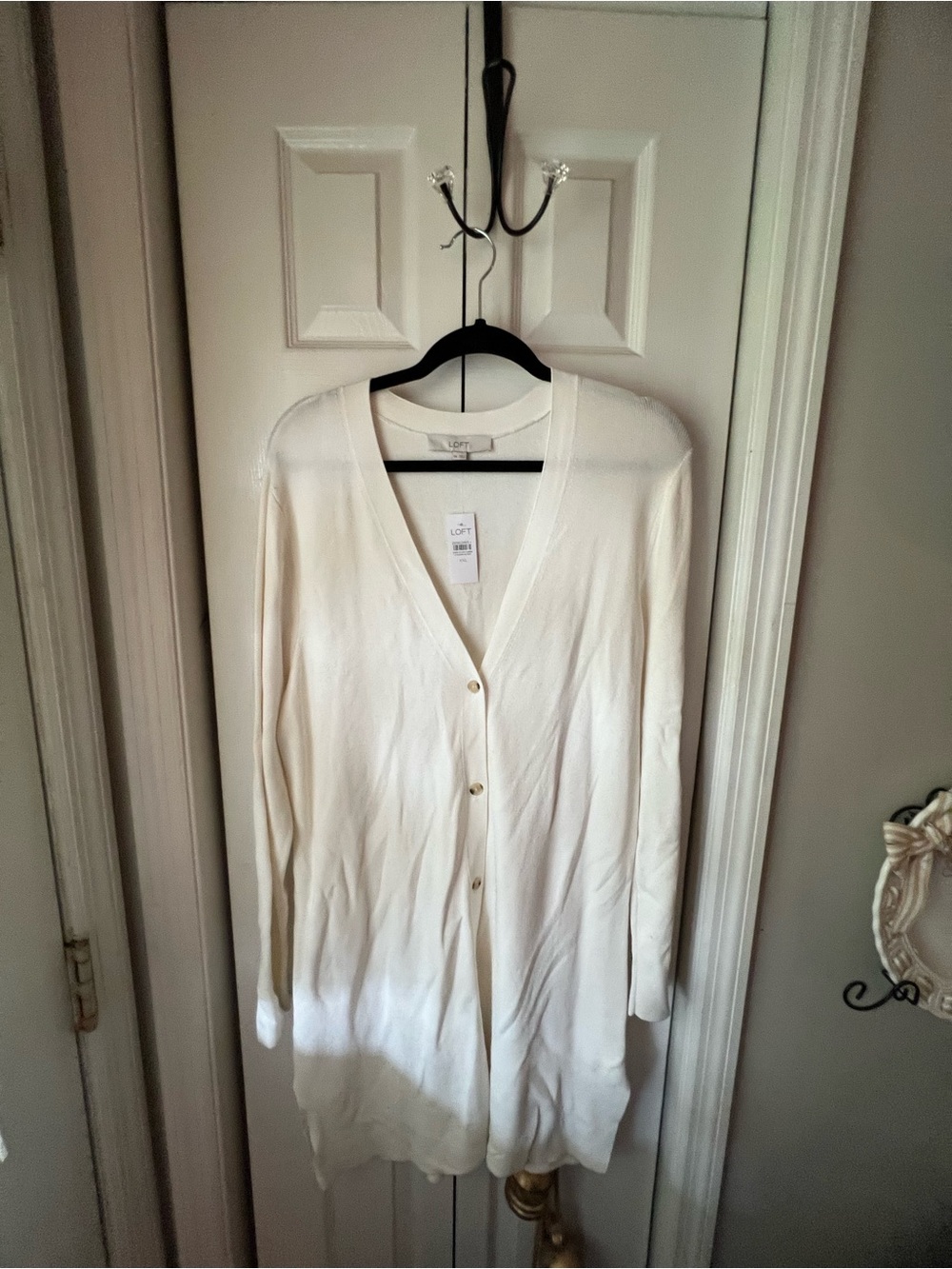 LOFT Ivory Long Button-Front Cardigan